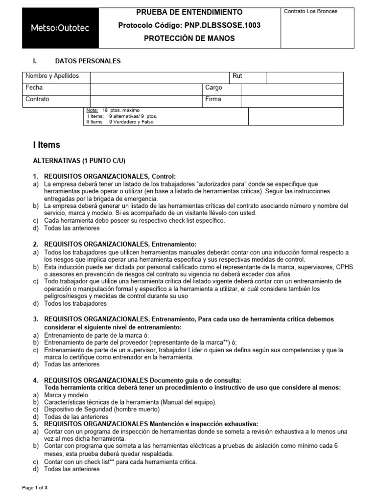 Prueba - Protocolo Protección de Manos | PDF