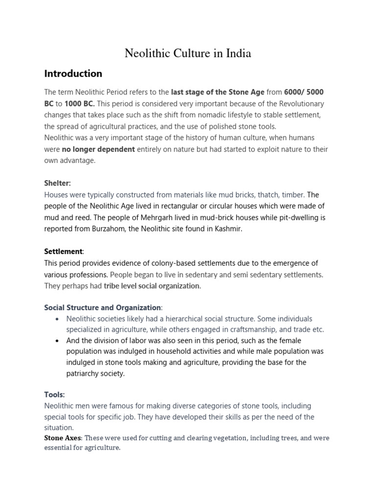 Neolithic Culture and Settlements in India | PDF | Neolithic | Agriculture