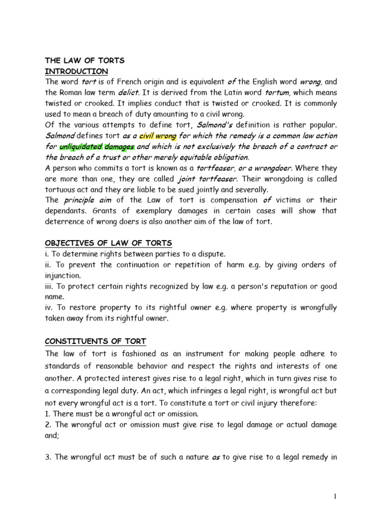 Law of Tort S Revised | PDF