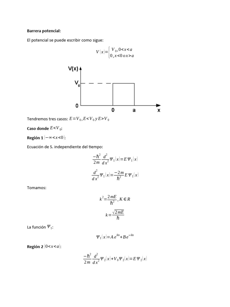 Barrera Potencial PDF Matemáticas Mecánica cuántica