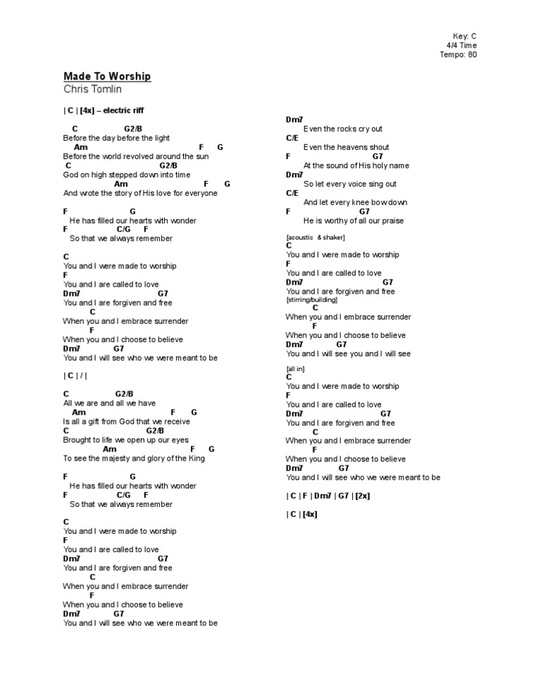 Made to Worship - Chris Tomlin Lyrics | PDF