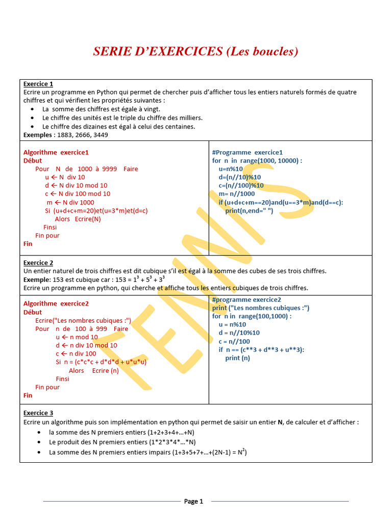 Exercices de boucles en Python | PDF | Méthodes et références pédagogiques