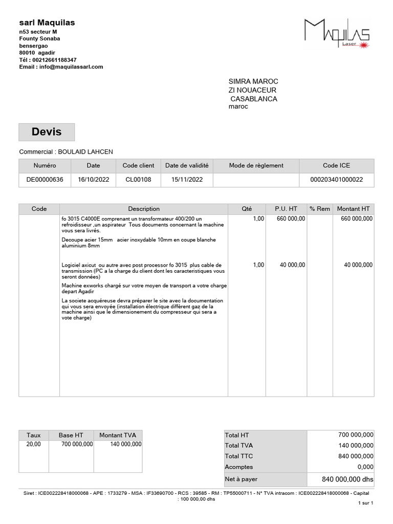 Devis pour machine et logiciel AxiCut | PDF | Commerce | Jargon d ...