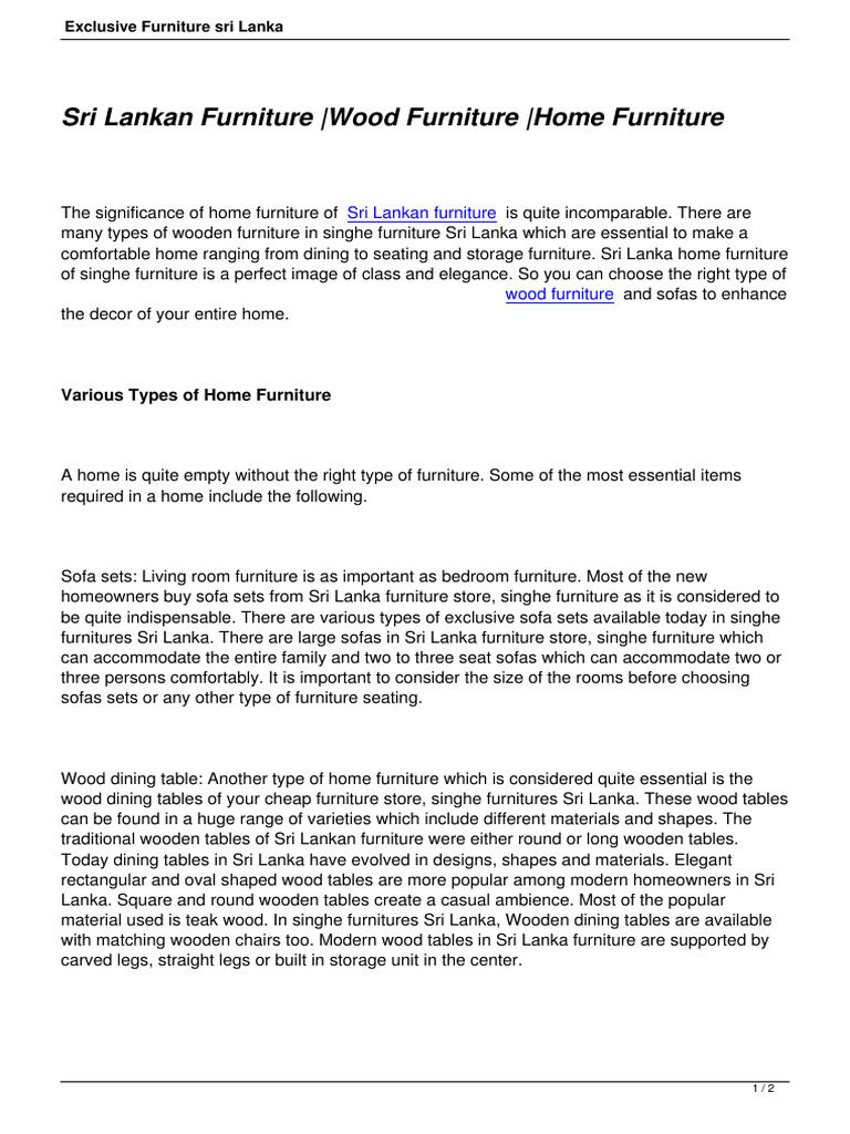 Exclusive Furniture Sri Lanka PDF