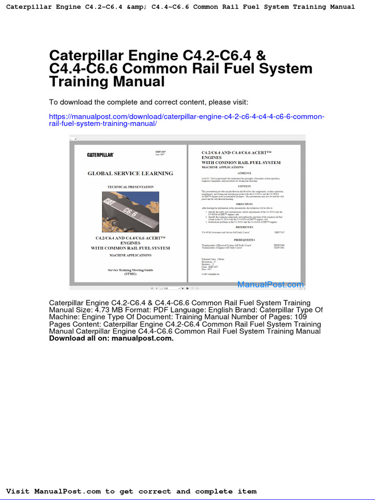 Caterpillar Engine c4 2 c6 4 c4 4 c6 6 Common Rail Fuel System Training