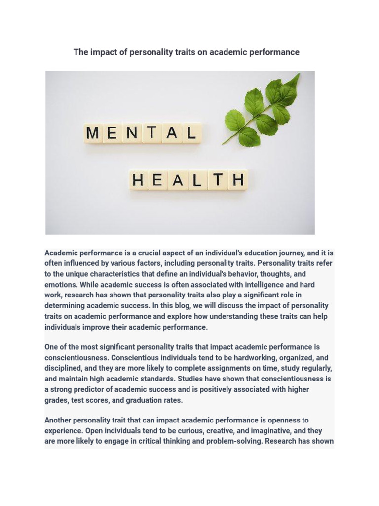 The Impact Of Personality Traits On Academic Performance Pdf
