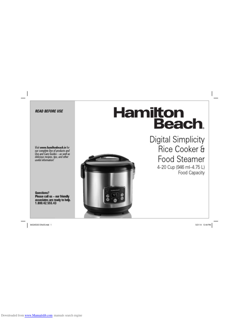 Hamilton Beach Digital Rice Cooker Guide | PDF | Cooking | Steam