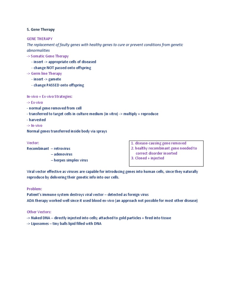 Overview of Gene Therapy Techniques | PDF | Gene Therapy | Viral Vector