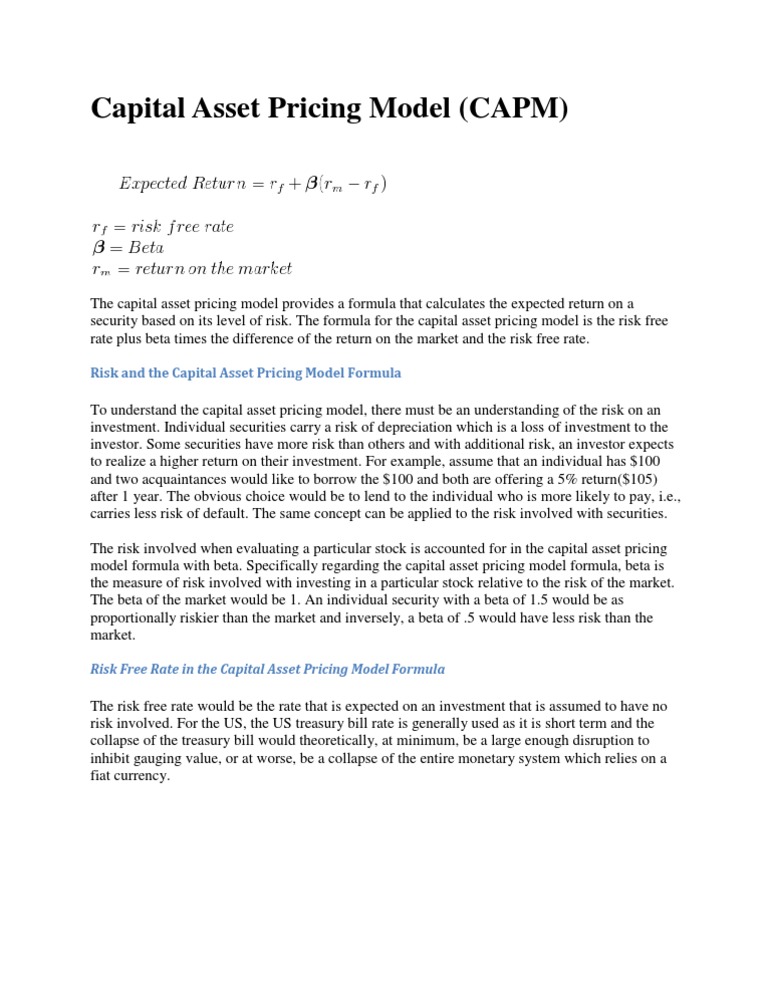 Capital Asset Pricing Model | PDF