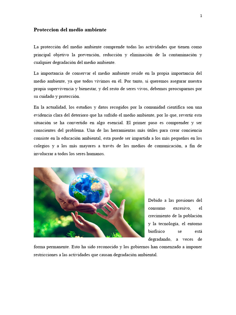 Protección y cuidado del medio ambiente | PDF | Entorno natural ...