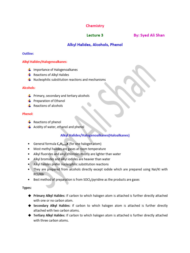 Alkyl Halides and Alcohols Overview | PDF | Organic Compounds ...