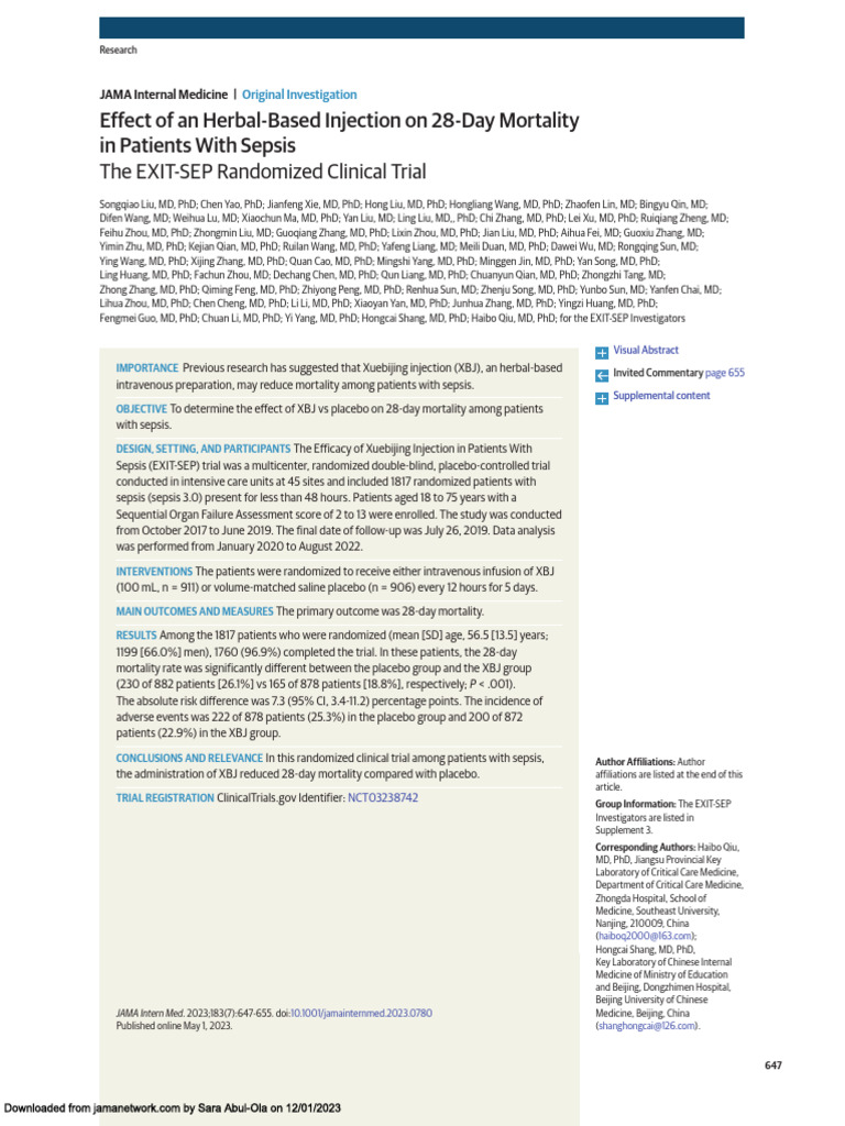 EXIT-SEP Trial | PDF | Randomized Controlled Trial
