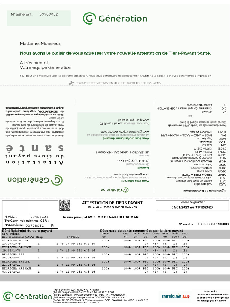 Attestation Mutuelle 2023 | PDF