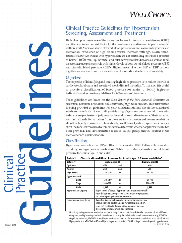 Hypertension Clinical Practice Guidelines | PDF | Hypertension ...