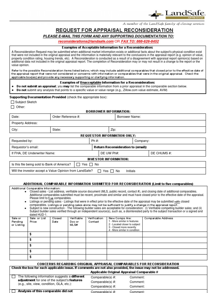 Reconsideration Request Form - Rev 2010 | PDF | Real Estate Appraisal ...