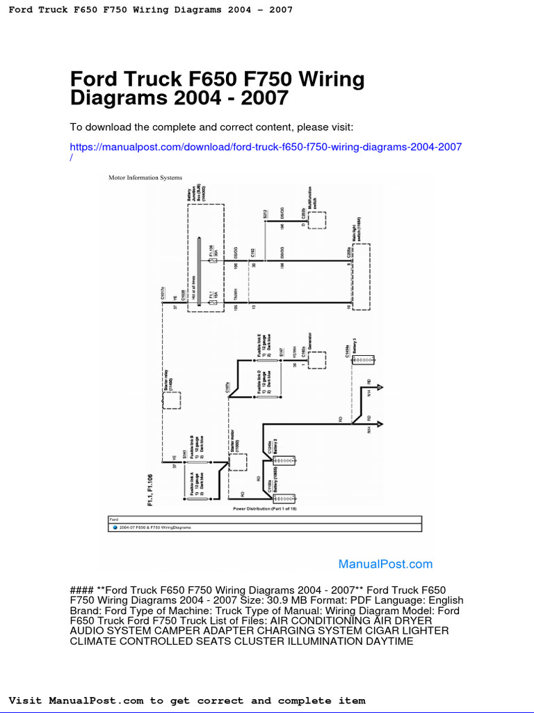 Ford Truck f650 f750 Wiring Diagrams 2004 2007 PDF