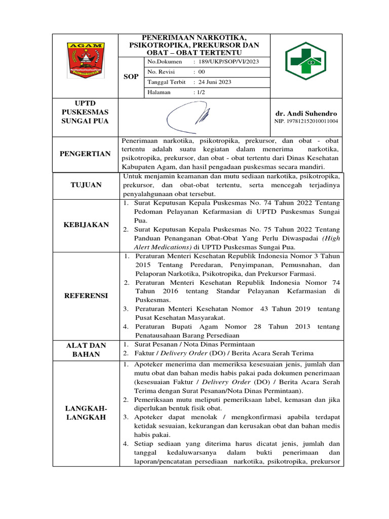 SOP Penerimaan Narkotika Psikotropika (HAM Bab V) | PDF | Pengembangan Diri