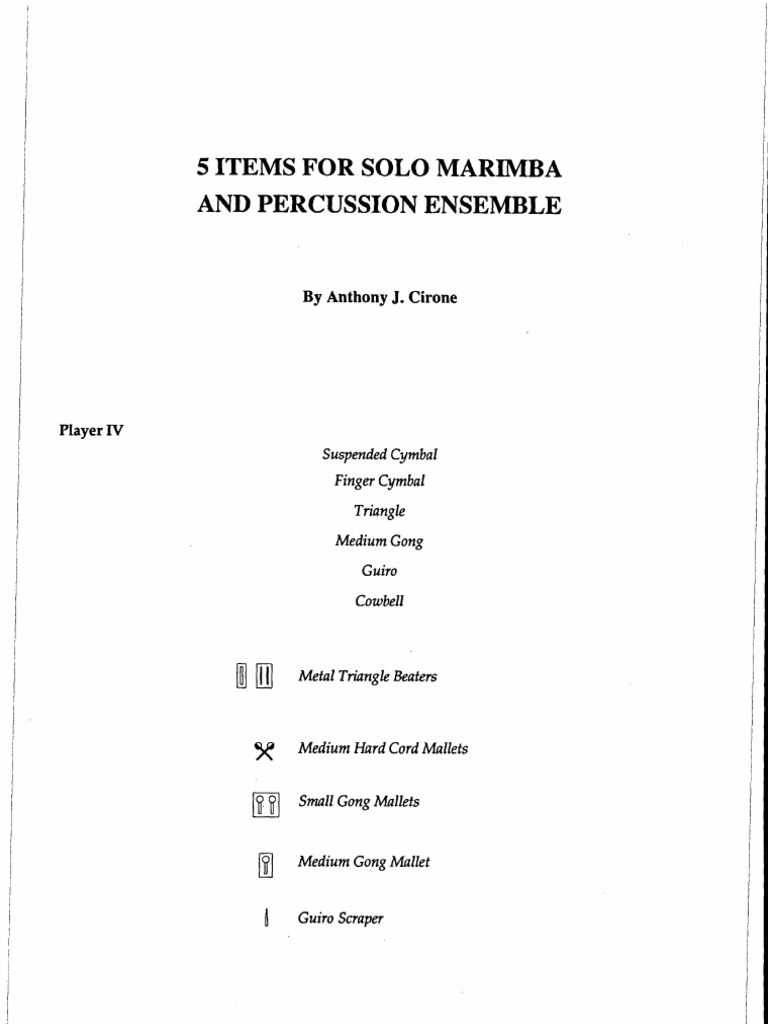 5 Items For Solo Marimba and Percussion Ensemble (Player 4) - Cirone ...