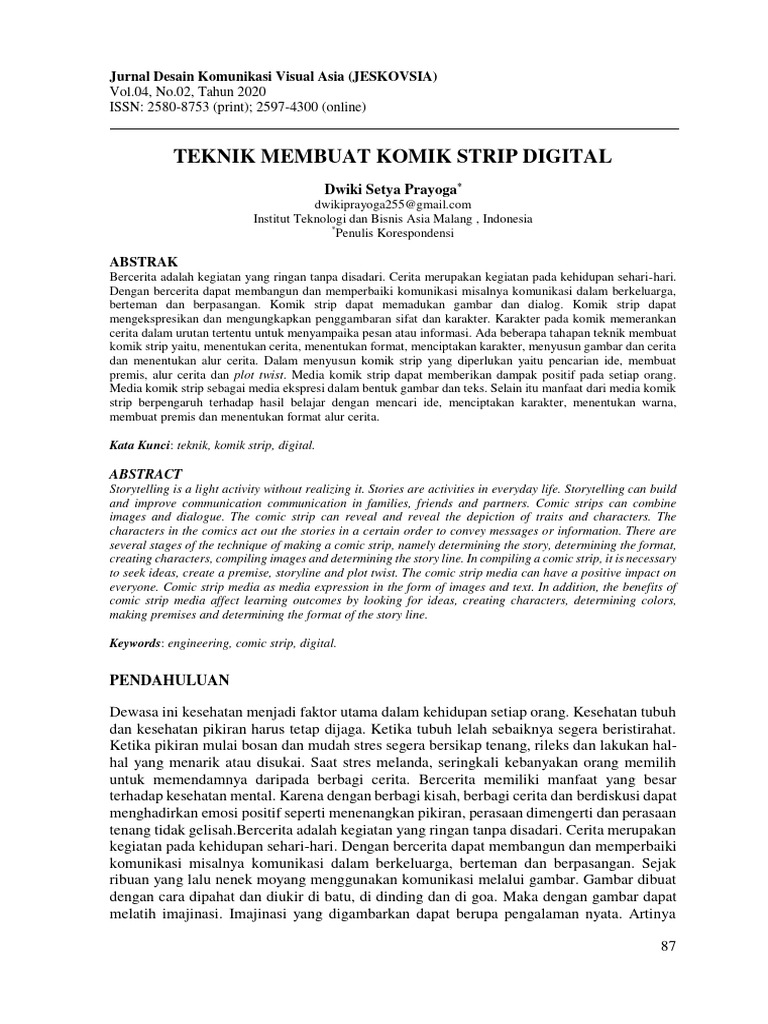Teknik Membuat Komik Strip Digital: Vol.04, No.02, Tahun 2020 ISSN ...