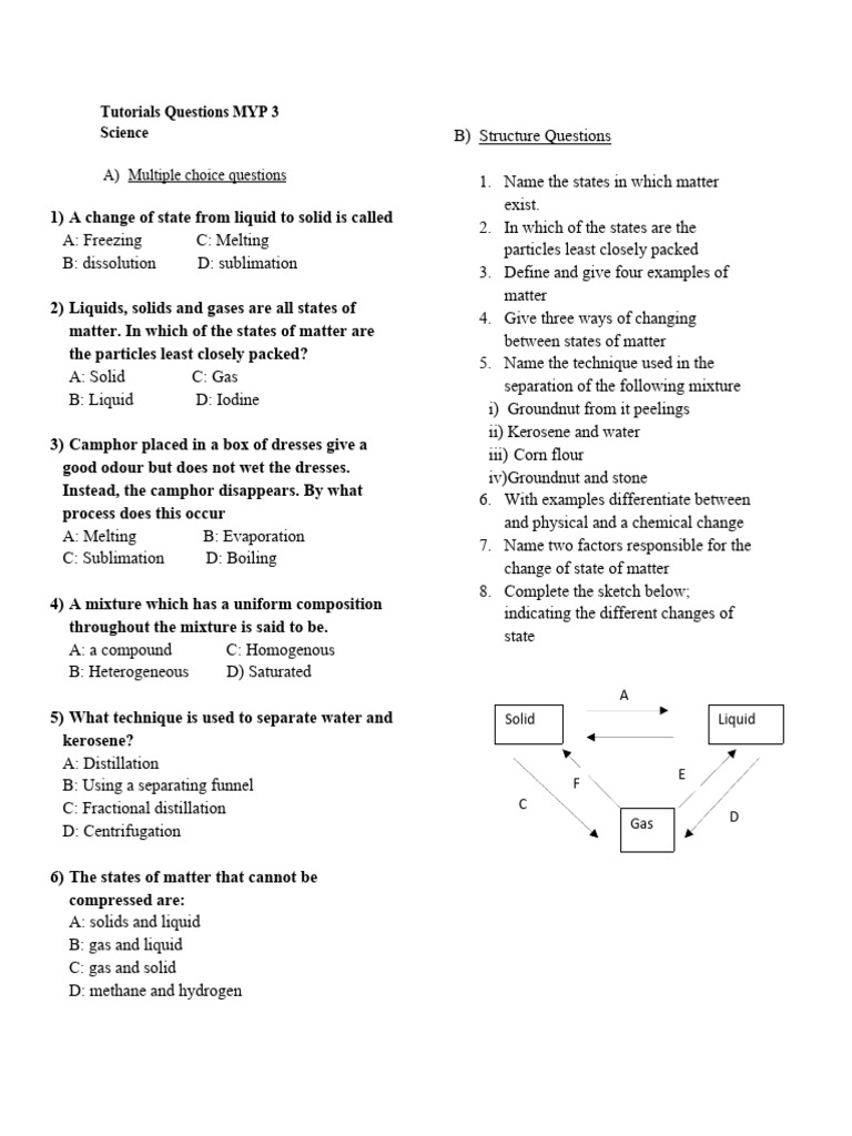 Mixture and State of Matter Questions | PDF | Mixture | Liquids