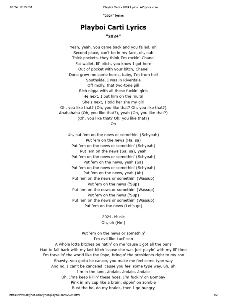 Playboi Carti 2024 Lyrics PDF
