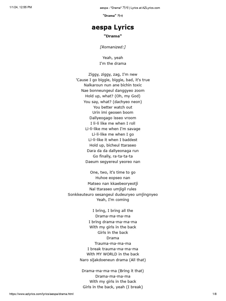 Aespa Drama 가사 Lyrics At Pdf