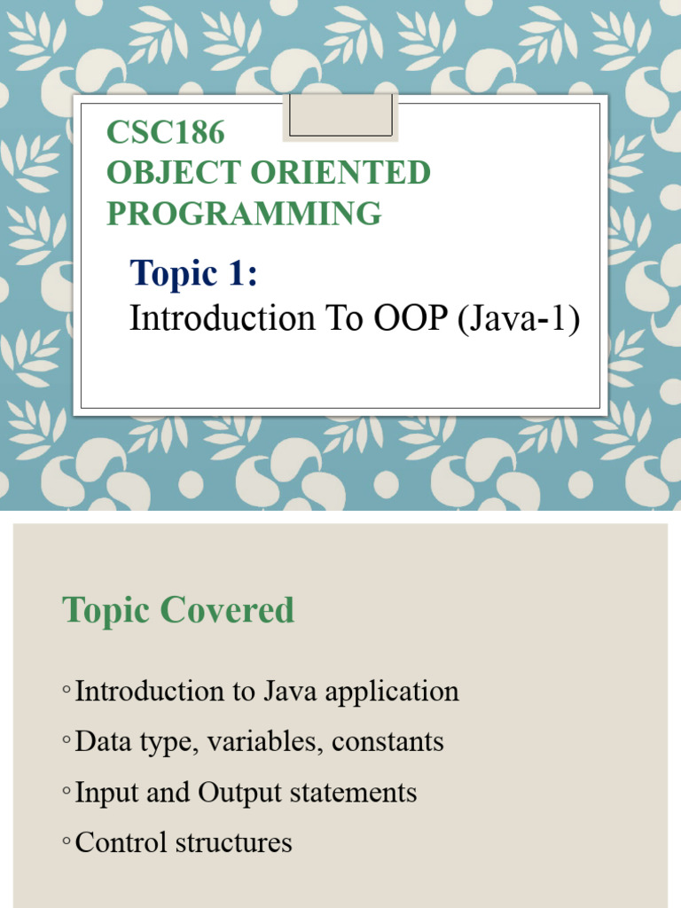 CSC186 - 1) Introduction To OOP-Java (Part 1) | PDF