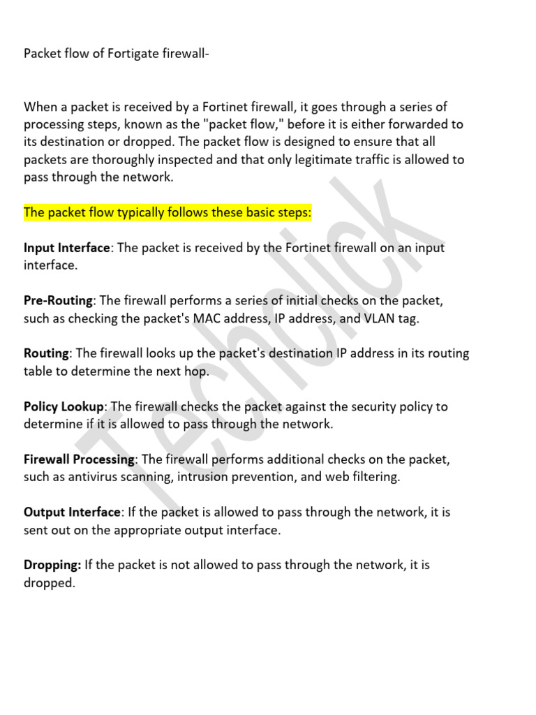 Packet Flow of Fortinet Firewall | PDF