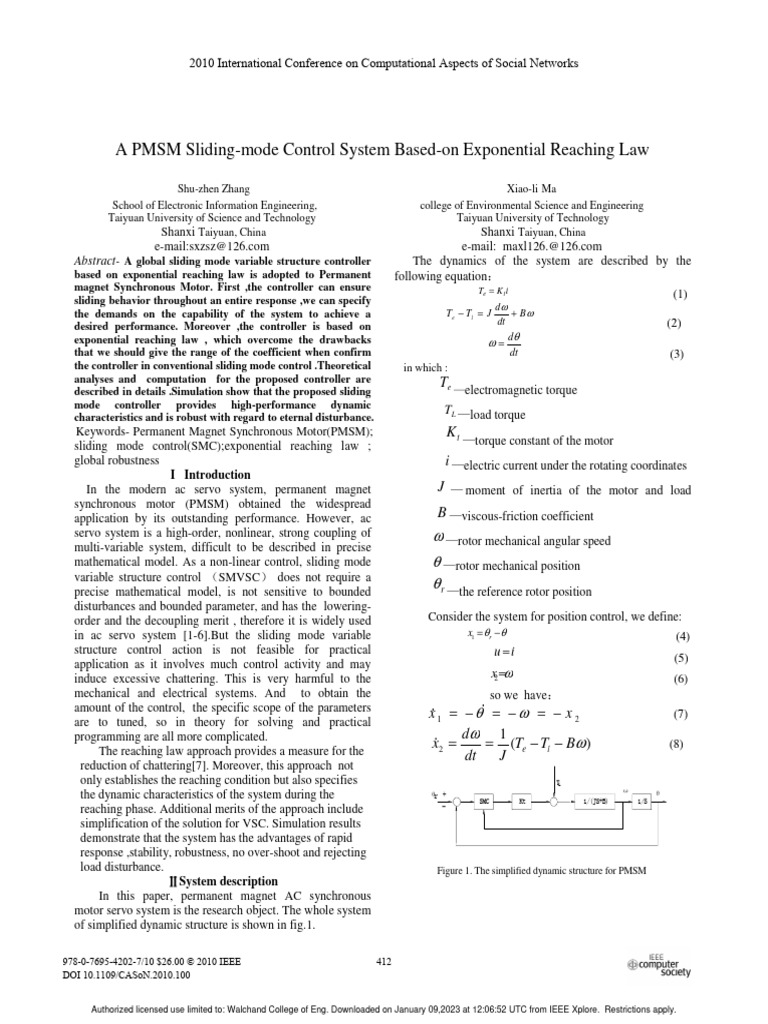 A PMSM Sliding-Mode Control System Based-On Exponential Reaching Law | PDF
