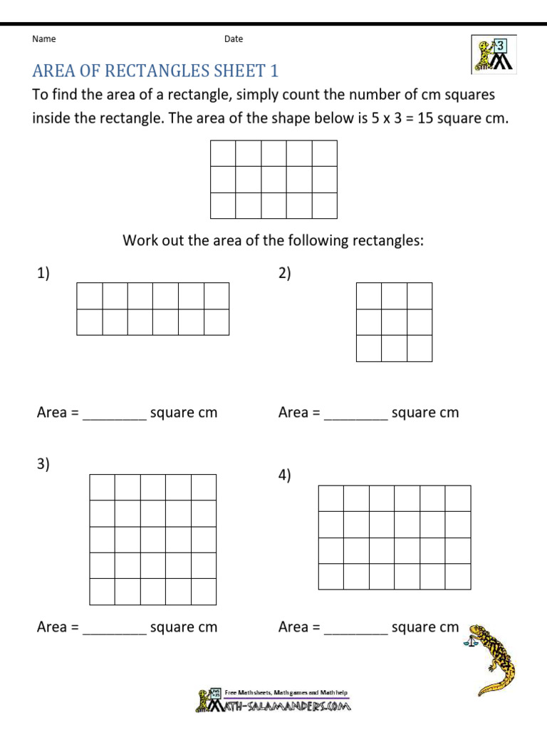 Area of Rectangles Worksheet for Kids | PDF