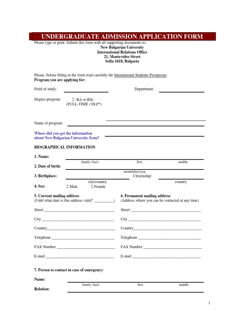Application Form Bachelor PDF