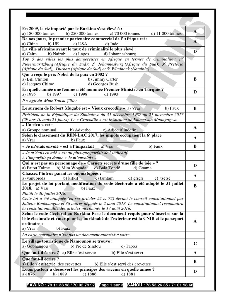 Questions de culture générale et faits divers | PDF
