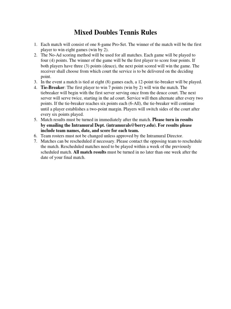 Mixed Doubles Tennis Rules PDF