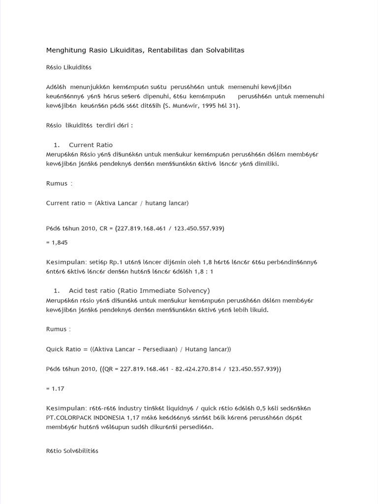 PDF Menghitung Rasio Likuiditas Solvabilitas Rentabilitas | PDF