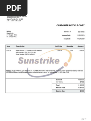 INVOICE/イリュージョン Sunstrick Invoice Receip | PDF