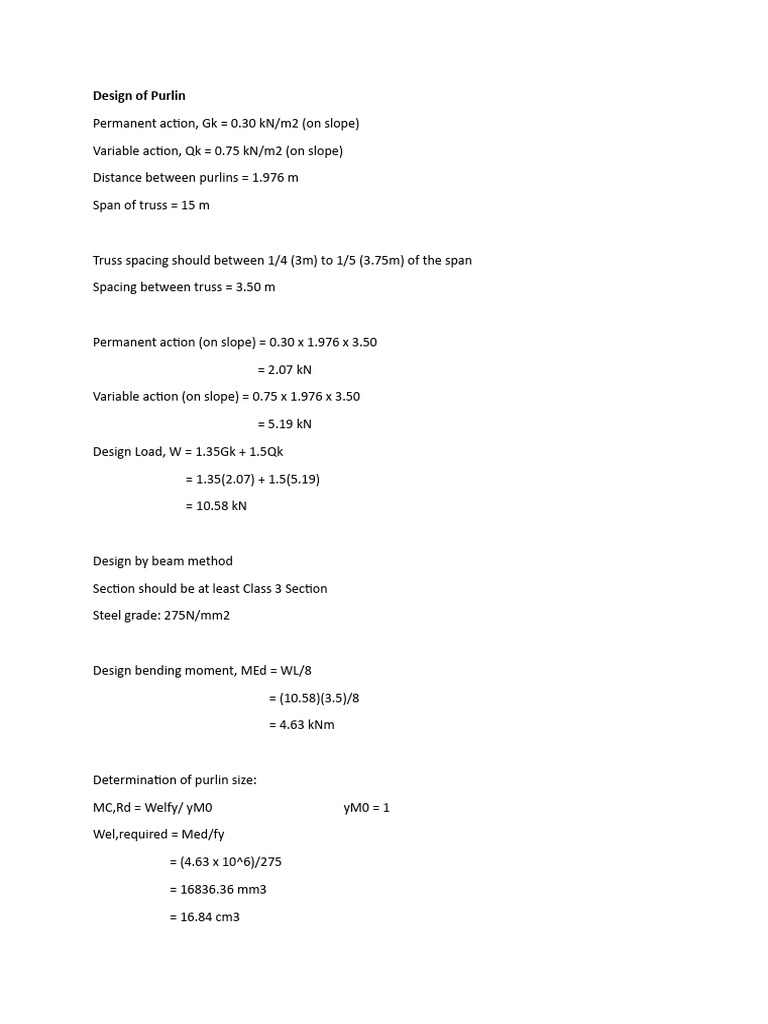 Purlin Design and Load Calculations | PDF