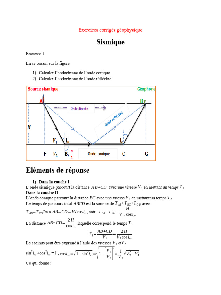 Exercices Corrigés de Géophysique Sismique | PDF | Méthodes et ...