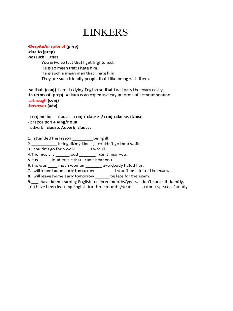 English Grammar Linkers Guide | PDF
