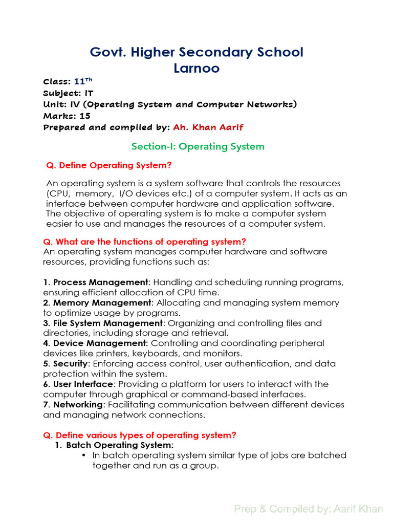 Unit IV Operating System and Computer Networks 11Th | PDF