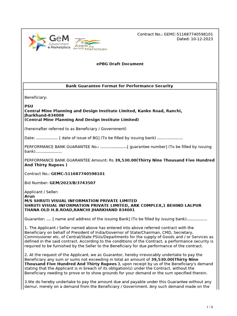 ePBG Format for Performance Guarantee | PDF | Guarantee | Business