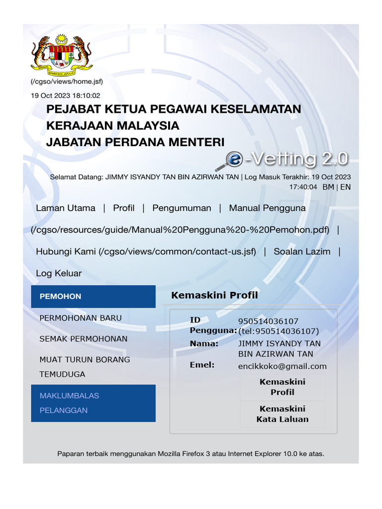 CGSO E-Vetting (Bahasa Malaysia) | PDF