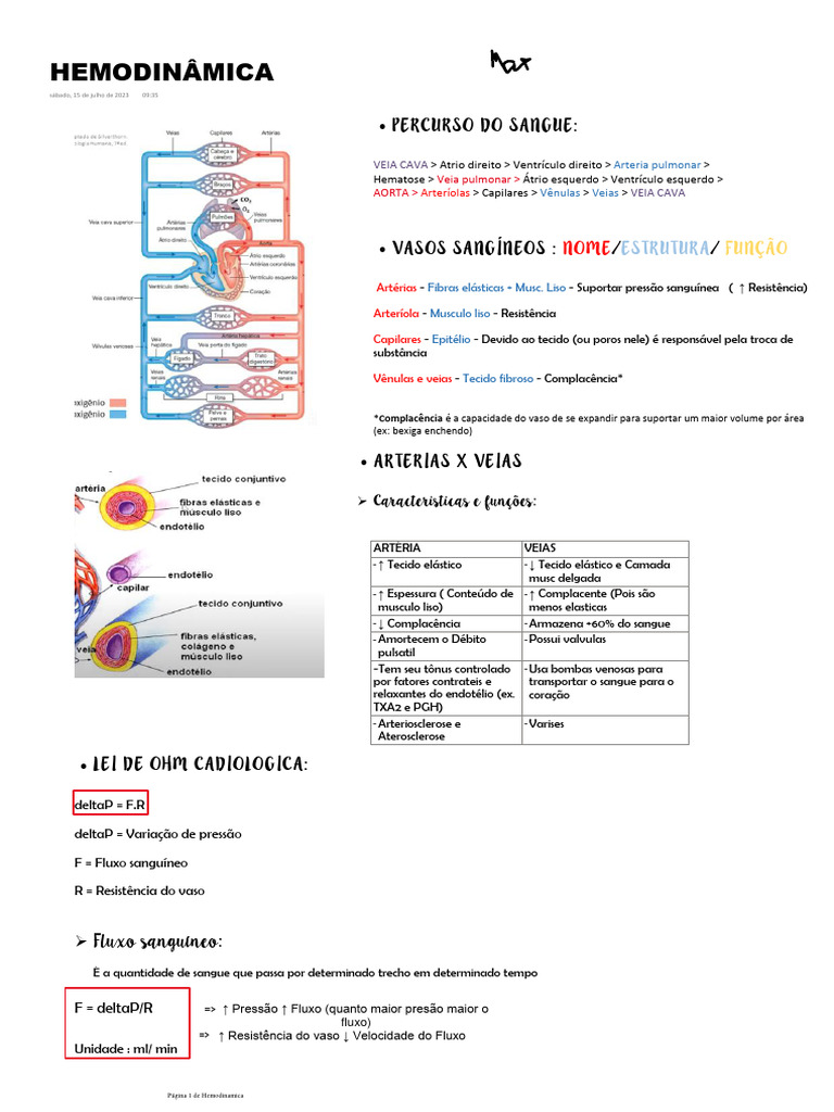Fisiologia da Hemodinâmica e Vasos Sanguíneos | PDF