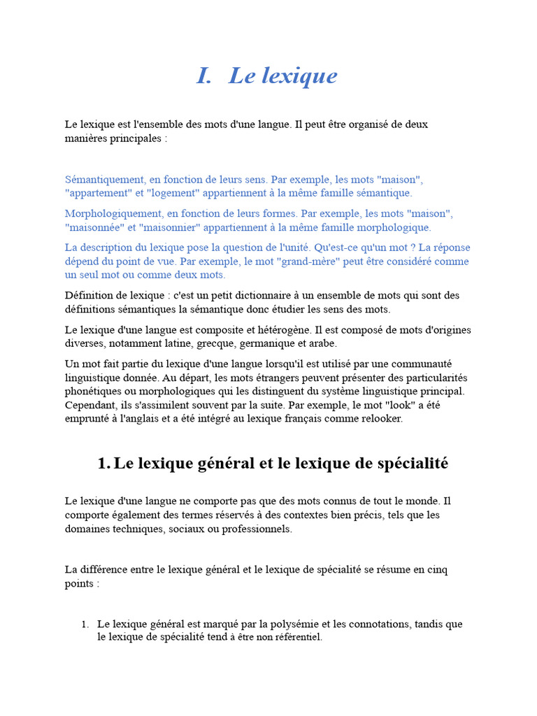 Comprendre le lexique et ses types | PDF | Lexique | Morphologie ...