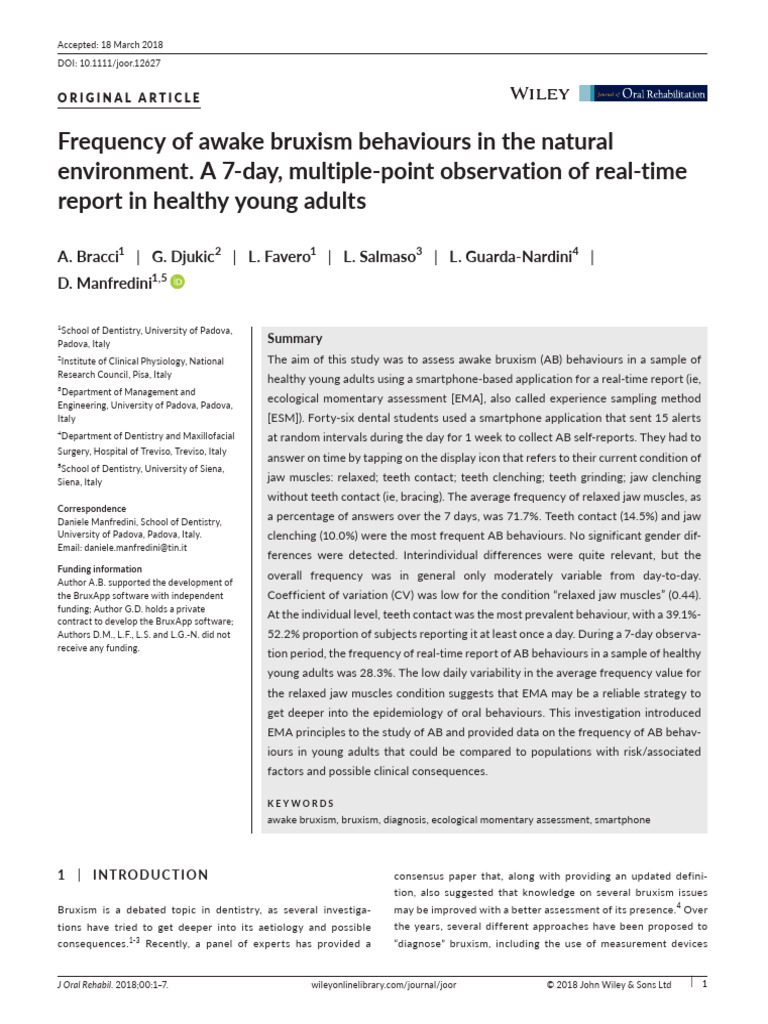 Awake Bruxism Real Time Data | PDF