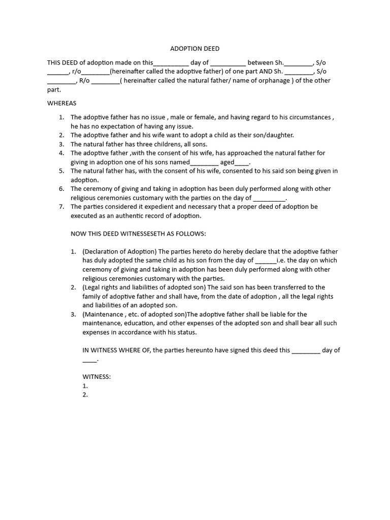 Adoption Deed Meaning In Urdu