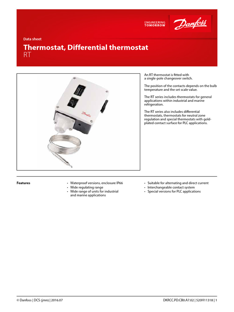 Danfoss RT Differential Thermostat PDF Switch Thermostat