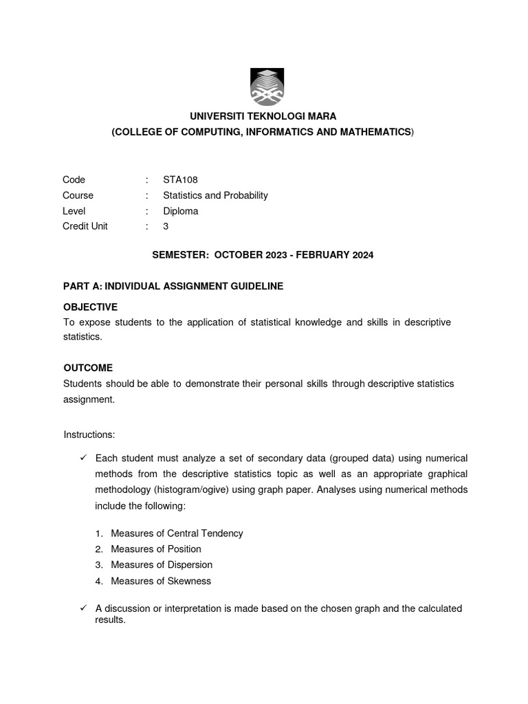 STA108 Individual Assignment Guide | PDF