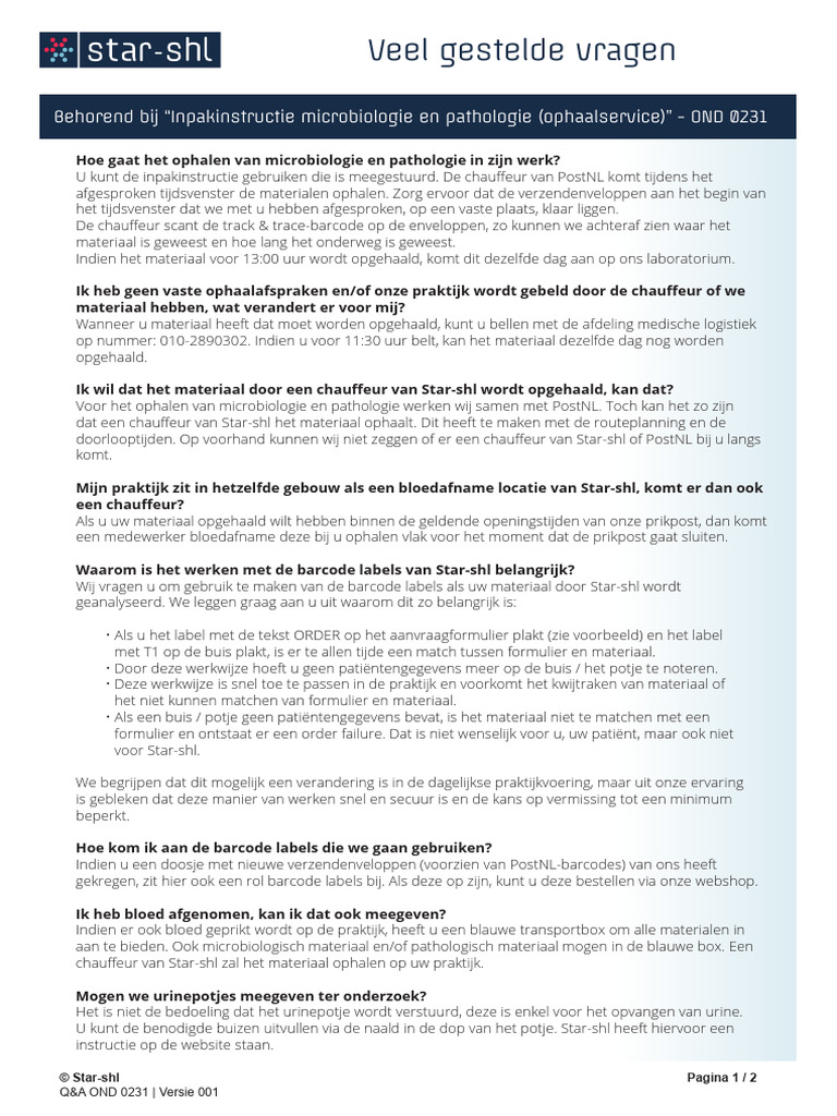 Star-Shl QA Behorende Bij Afname Microbiologie 202222 | PDF