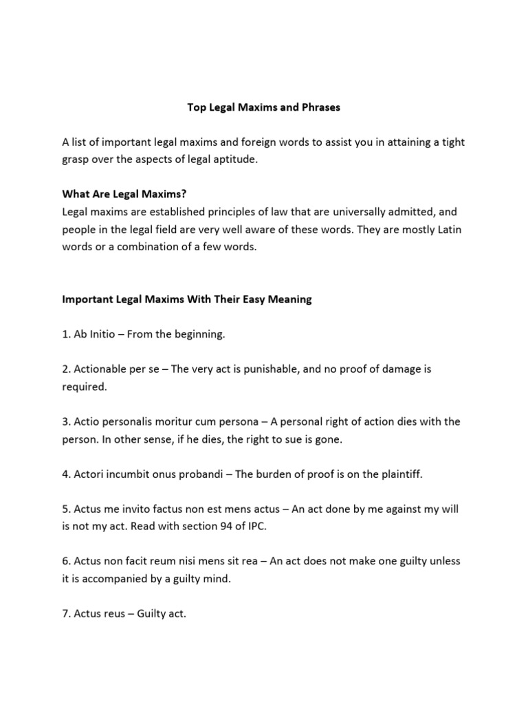 Key Latin Legal Maxims Explained | PDF | Crimes | Crime & Violence