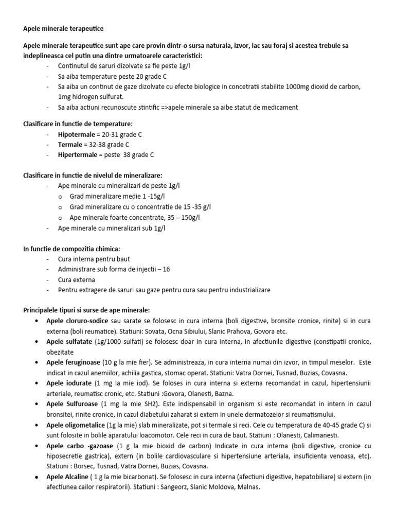 Apele Minerale Terapeutice | PDF